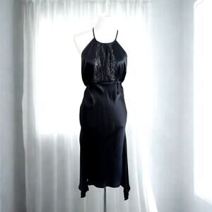Vintage Y2K Gaia Black Silk Lace Halter Dress – Early 2000s, Size Small